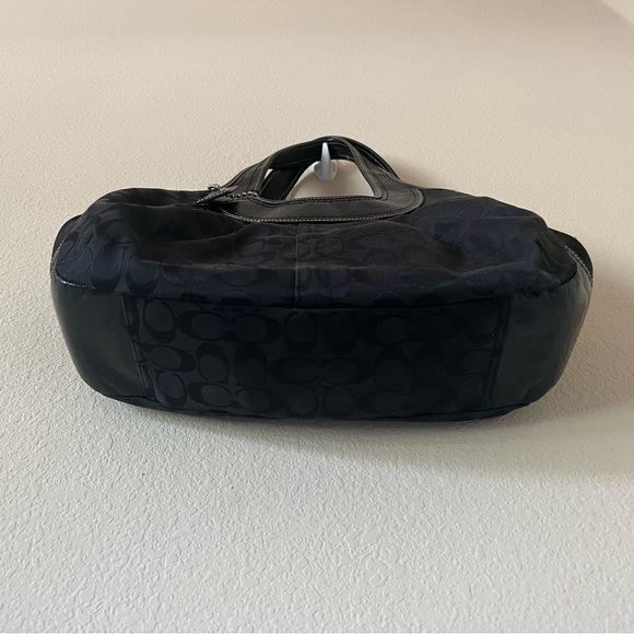 COACH Black Logo Canvas with Patent Leather Trim Shoulder Kiss-lock Satchel - Picture 4 of 12